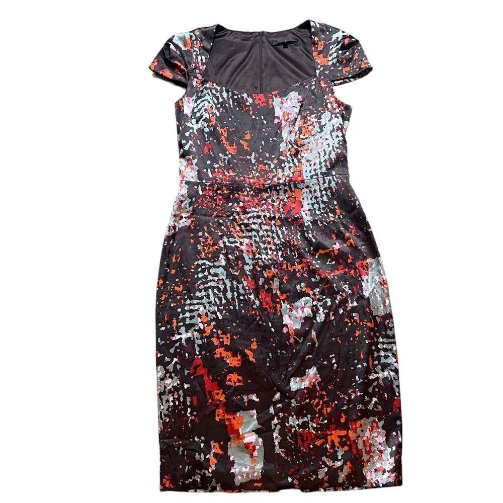 David Meister Brown/Rust Silk Abstract Knee Length Pencil Dress US Size 6